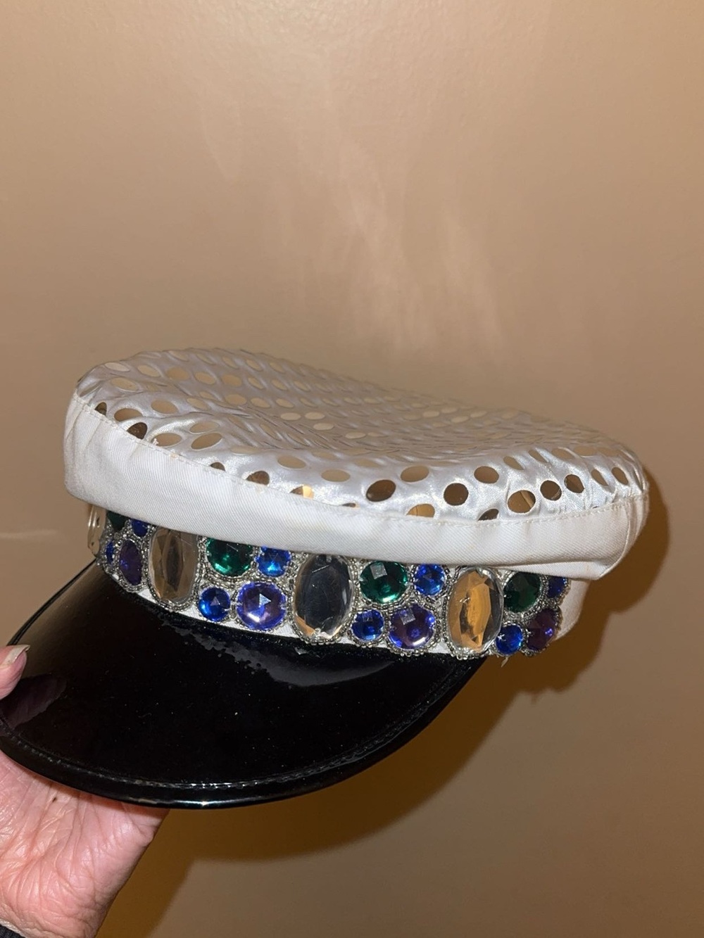 Vintage Embellished captain Cap mirror polka dots